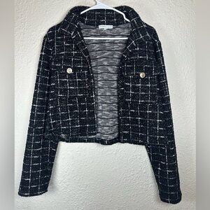 Sincerely Jules Black Grid Knit Fuzzy Open Front Jacket- Women's Size XL